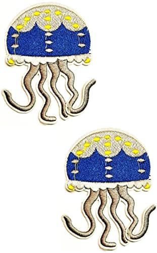 Kleenplus 2 adet. Mavi Denizanası bluefire Jöle Balık Karikatür Çocuklar Demir on Yamalar Denizanası Moda Stil İşlemeli