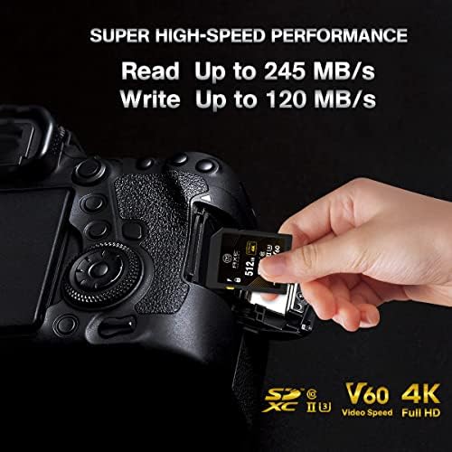 BALTA BELLEK 512 GB SD Kart, okuma Hızı kadar 245 mb / s, UHS-II U3 V60 4 K UHD, profesyonel Sınıf SDXC Hafıza Kartı