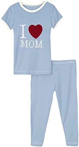 KicKee Pantolon Kısa Kollu İki Parçalı Aplike Pijama Takımı, Annemi Seviyorum Yürümeye Başlayan Pijama (Gölet Annemi