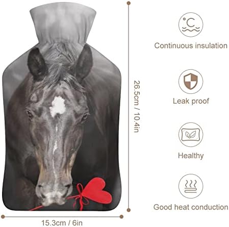 Siyah At Kalp Sıcak Su Şişesi 1000ml Sevimli Yumuşak Su Enjeksiyon Çantası el ısıtıcı Sıcak El Ayak Hediyeler