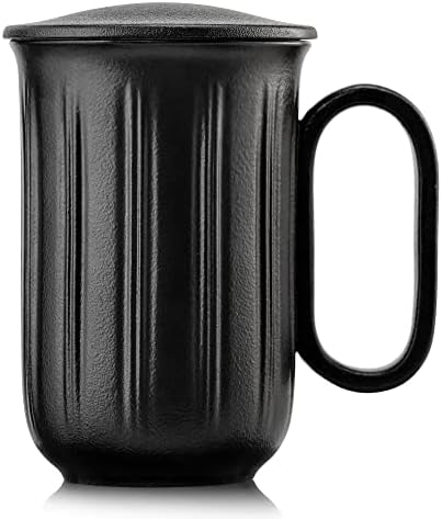 suyika Seramik Kapaklı Kupa 18 Oz Büyük Kahve Fincanı Bulaşık Makinesinde Yıkanabilir Hediye-Siyah