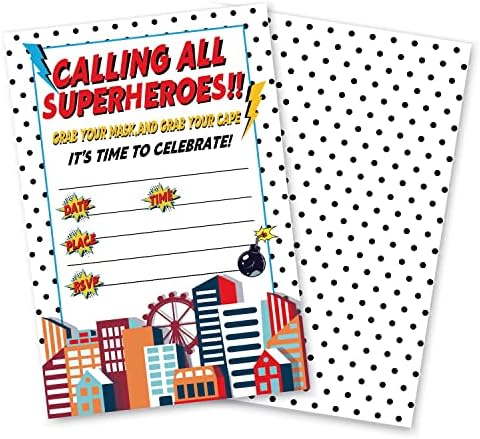 GOXFOC Tüm Süper Kahramanları Çağırıyor Zarflı Erkek Çocuk Doğum Günü Partisi Davetiyeleri 20 Paket, Arkadaşlar Çocuk