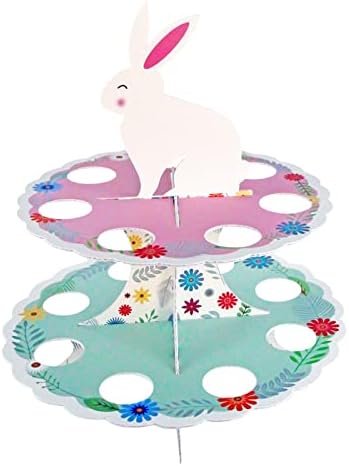 0 YU Paskalya Cupcake Standı 2 Katmanlı Mutlu paskalya tavşanı Çiçek Tatlı Tepsi Aile Tatil Parti Cupcake Standı