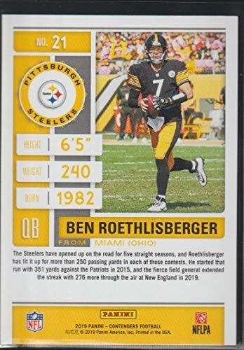 2019 Panini Yarışmacıları NFL Sezon Bileti Futbol 21 Ben Roethlisberger Pittsburgh Steelers Panini Amerika'dan Resmi