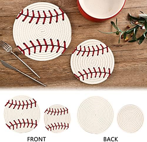 UMIRIKO Beyzbol Potholders Seti Trivets Seti Saf Pamuk İpliği Örgü Tencere Tutucular Seti (2'li Set) Şık Bardak Altlıkları,