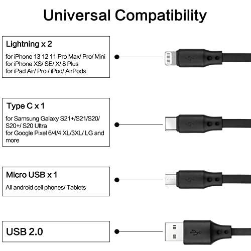 Çoklu Şarj Kablosu 3FT 2 Paket 4'ü 1 Arada Geri Çekilebilir Çoklu Şarj Kablosu iPhone/Samsung Galaxy/Piksel/Telefonlar/Tabletler