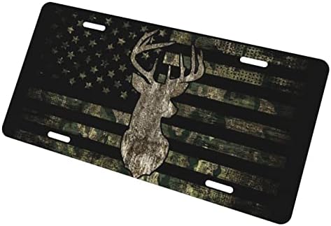 Camo Kamuflaj Avcılık Geyik Amerikan Bayrağı Alüminyum Plaka Dekoratif Metal Araba Ön Plaka Kapak ile 4 Delik Araba