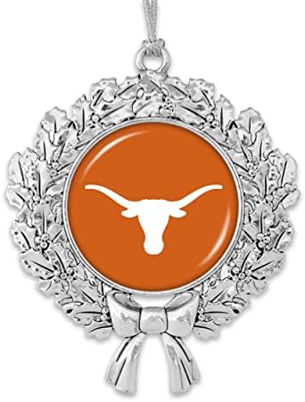 Kalp İşletmeler Texas Longhorns Çelenk Takım Logosu ile Gümüş Metal Noel Süs Hediye Ağacı Dekorasyon UT