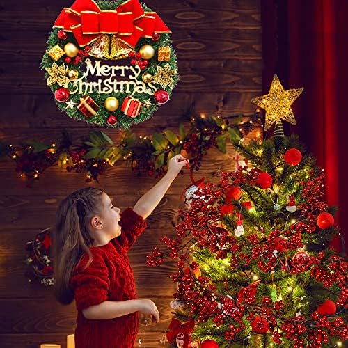 Noel Kırmızı Dut Çelenk, 6FT Yapay Kırmızı Dut Çelenk Bükülebilir Noel Ağacı Şömine Ev Partisi Dekoru için Kaynaklanıyor,