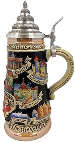 Deutschland Almanya'nın Hayran Olduğu Dekor, Şehir Manzaralarını Alman Birası Stein'e Boyadı .5 L Kalaylı Kapak-sadece
