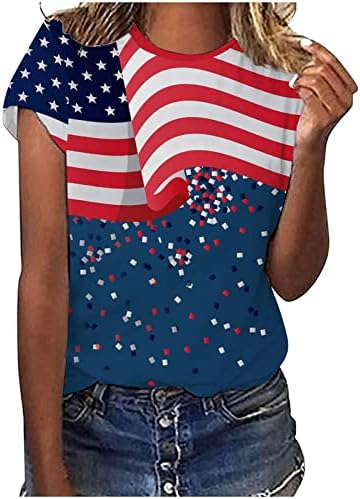 Amerikan Bayrağı Tees Gömlek Bayan Bağımsızlık Günü Tops Gevşek Kısa Kollu Crewneck 4th Temmuz Vatansever Bluz Kazak