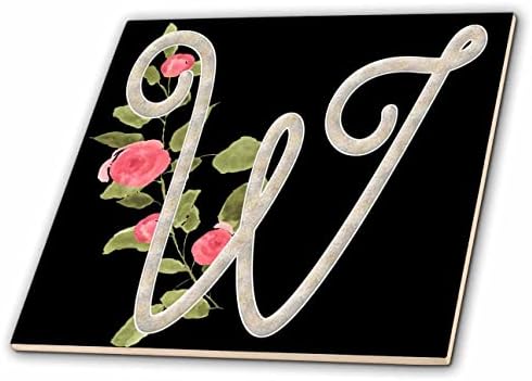 Güzel Pembe Çiçekler İle 3dRose Monogram Başlangıç W - Fayans (ct_354669_1)