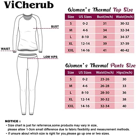 ViCherub termal iç çamaşır Seti Kadınlar için Paçalı Don Taban Katmanı Polar Astarlı Yumuşak Üst Alt