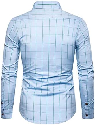 Erkekler Casual Düğme Yukarı Kırışıksız Ekose Gömlek Casual Ekose Uzun Kollu Gömlek Düzenli Fit İş Elbise Gömlek