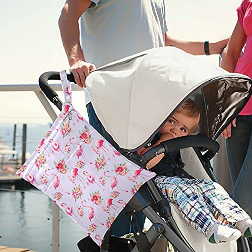 visesunny Flamingo gül pembe Fermuarlı Cepli 2 adet ıslak çanta Yıkanabilir Kullanımlık Seyahat için geniş Bebek Bezi