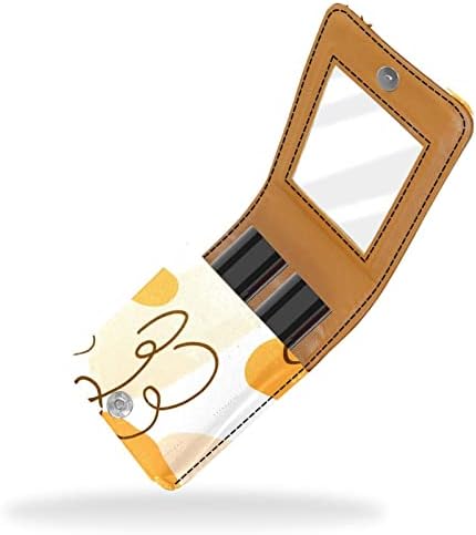 ORYUEKAN Ruj Kılıfı Ayna ile Sevimli Taşınabilir Makyaj Çantası kozmetik torbası, Turuncu Soyut Çizgi Sanatı Modern