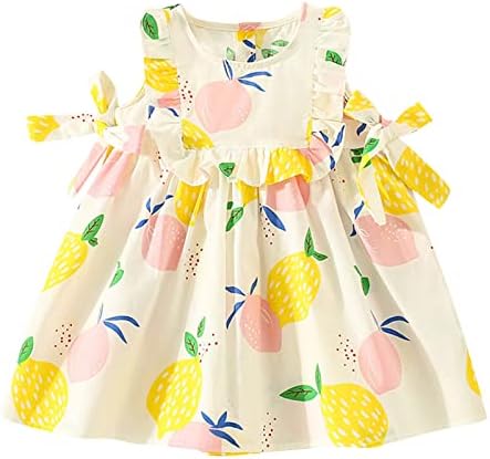 KAGAYD Resmi Elbise Kızlar için Toddler Kolsuz İlmek Meyve Baskılar Ruffles Prenses Elbise Dans Parti Elbise Elbise