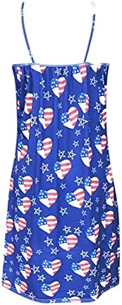 4th Temmuz Seksi Halter Elbiseler Kadınlar için Rahat Yaz Mini Elbise ABD Bayrağı Anahtar Deliği Kolsuz Yıldız Çizgili