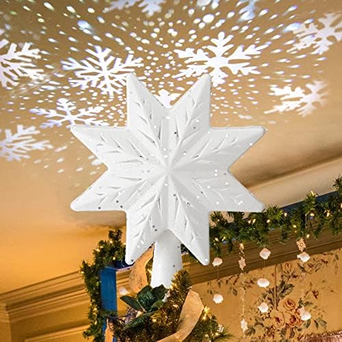 YEAHOME noel yıldız ağacı Topper, kar tanesi projektör ışıkları ile beyaz Noel ağacı yıldız ışıklı yıldız ağacı Topper