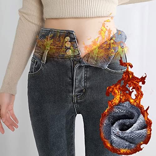 ViYW Kot Kadınlar için Yüksek Bel Polar Astarlı Termal pantolon Genç Kız Kış Sıcak Sıkı Slim Fit Giden Kot pantolon