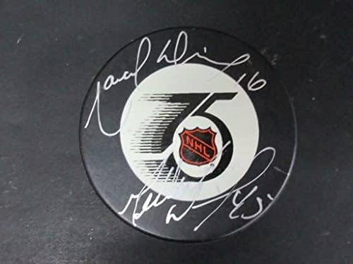 Marcel / Gilbert Dionne İmzalı Resmi 75. NHL Diski Otomatik PSA / DNA AK24920 İmzalı NHL Diskleri