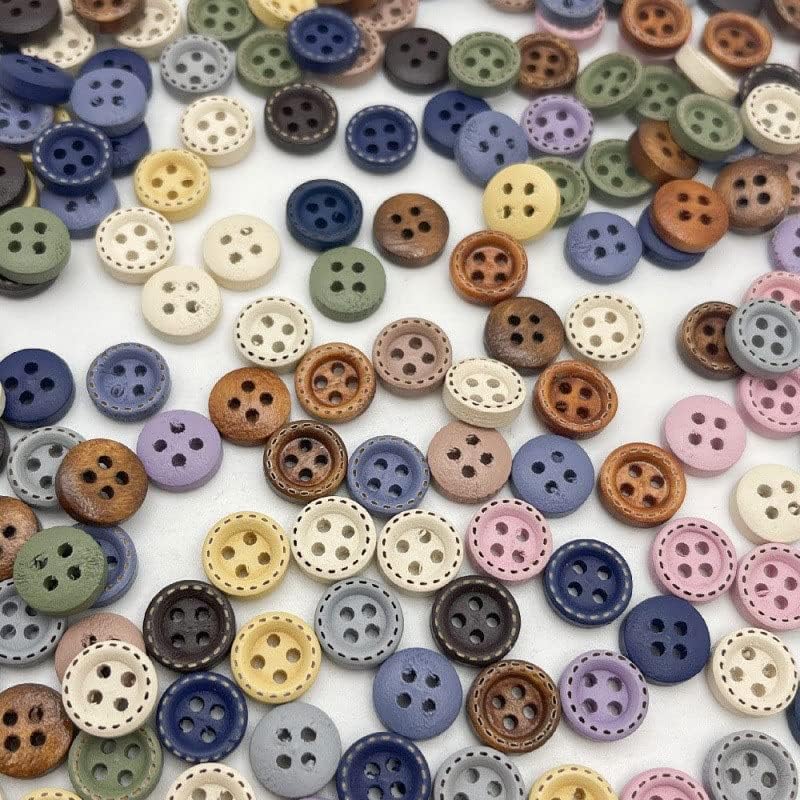 JKUYWX 50 adet Karışık Renk Ahşap Düğmeler Yuvarlak Dört Delik 10mm Ceket Gömlek Aksesuarları