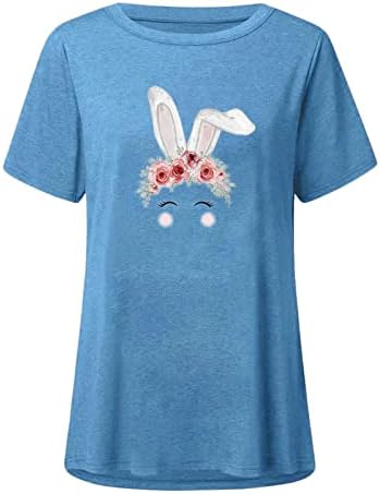 Kadın Komik Tavşan grafikli tişört Paskalya Gevşek Fit Kısa Kollu Crewneck Gizlemek Göbek Üstleri Tatil Dışarı Çıkmak