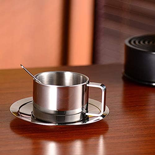 3 Adet Paslanmaz Çelik Yalıtımlı Kahve kupa seti, çift Duvar Espresso Kahve fincan seti Tabağı ve Kaşık Kahve Latte