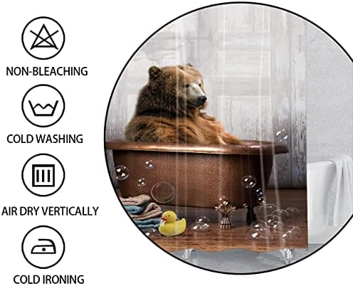AQUAR Bear Banyo için Duş Perdesi, 12 Kancalı Sevimli Hayvan Ayı Baskılı Banyo Perdeleri, Küvet Dekoru için Hayvan