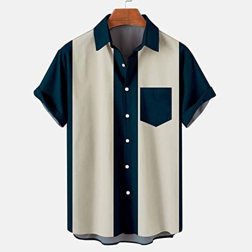 Erkekler çizgili gömlek düğme aşağı baskılı Casual bluz moda yaka kısa kollu T gömlek Tops
