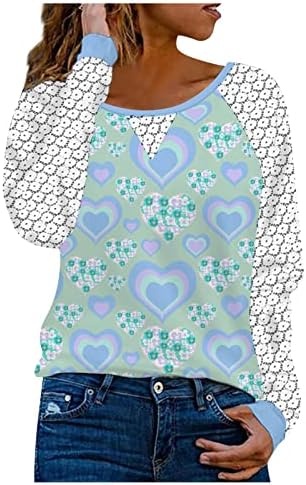 NOKMOPO Casual Tops Kadınlar için Moda Rahat Dantel Kollu Yuvarlak Boyun Hoodie Kalp Baskı uzun Kollu tişört Üst