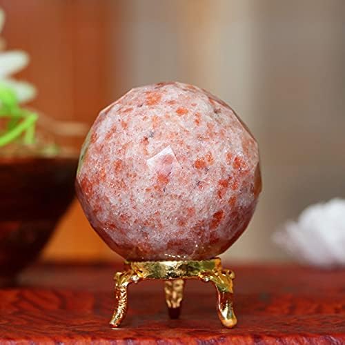 ZAİCUS 50mm Sunstone Elmas Kesim Topu Metal Standı ile Küre Topu Şifa Kristalleri için Doğal Taş Büyücülük için kristal