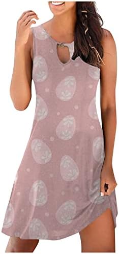 lcepcy paskalya Yumurtaları Baskılı Elbise Kadınlar için Kolsuz Anahtar Deliği Boyun Moda Elbiseler Diz Boyu 2023