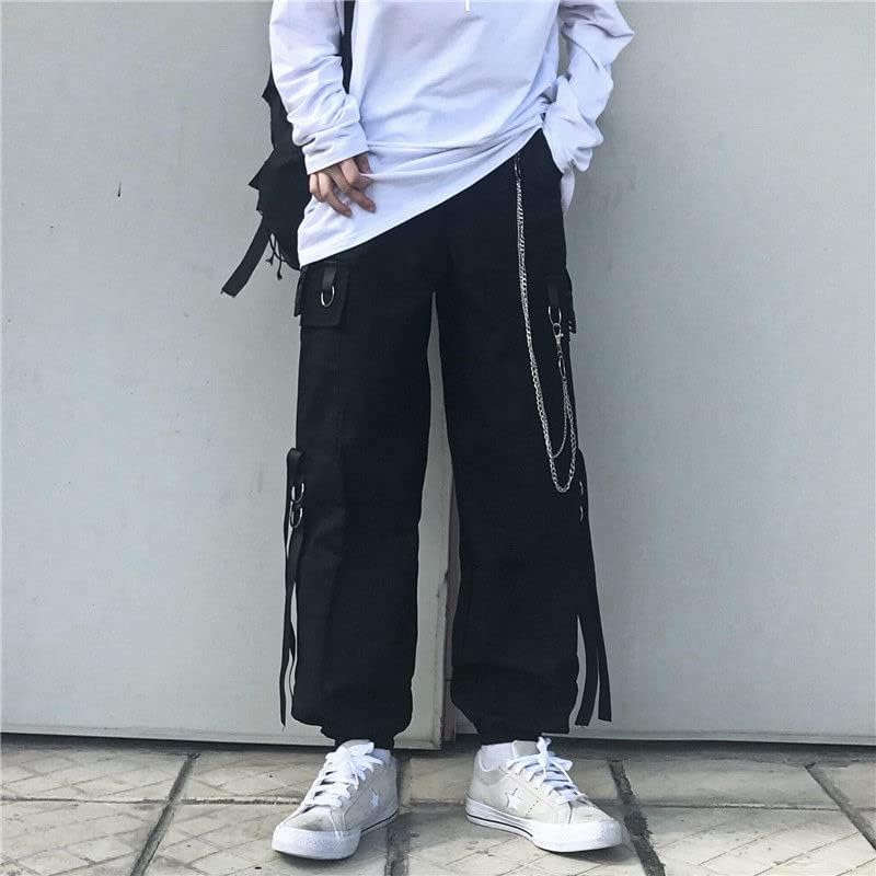 Erkek Setleri Siyah Kargo Pantolon erkek gömleği Kiti Uzun Kollu Gömlek Kore Streetwear Hip Hop Harajuku Bahar
