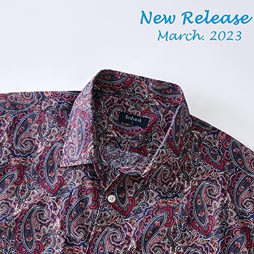 Paisley Gömlek Erkekler için Düzenli Fit Düğme Aşağı Gömlek Elbise Gömlek İş Rahat Çiçek Gömlek-SKYH008-XL