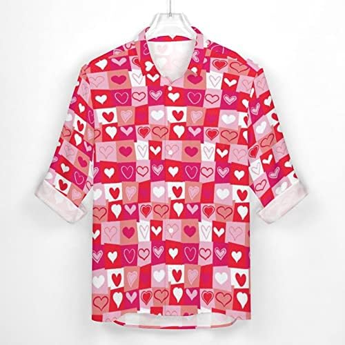 Erkek Sevgililer Günü Moda Rahat 3D Dijital Kalp Şeklinde Baskı Yaka Düğmesi Uzun Kollu Gömlek Gömlek Erkekler için