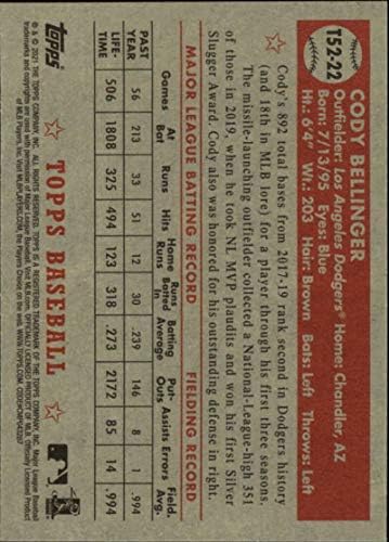 2021 Topps Serisi 1 Beyzbol 1952 Topps Redux T52-22 Cody Bellinger Los Angeles Dodgers Resmi MLB Ticaret Kartı
