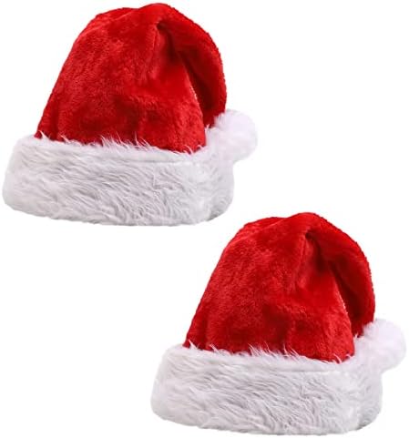 2 adet Noel baba şapkaları Kırmızı Kabarık Noel Şapka Yetişkin Erkekler Kadınlar için Peluş Ağız Konfor Astar Noel