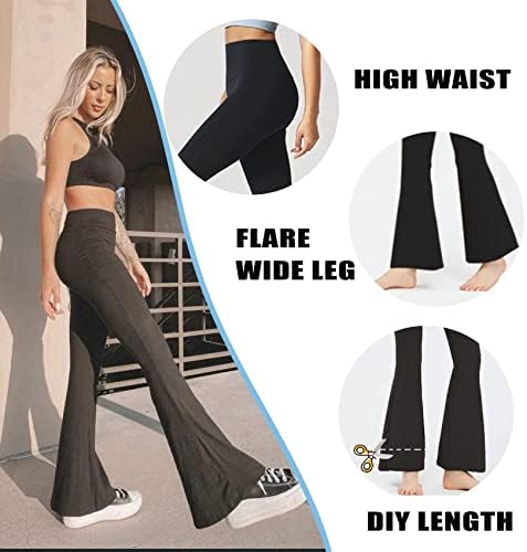 UMSIFEY kadın Siyah Flare Yoga Pantolon, Tereyağlı Yumuşak Yüksek Belli Rahat Bootcut Tayt Egzersiz Salonu Palazzo