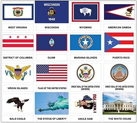 Creanoso ABD Eyaletleri ve Bölgeleri Bayrakları ve Amerikan Sembolleri Çıkartmaları (2 Set) - 8 Yaprak – Erkekler,