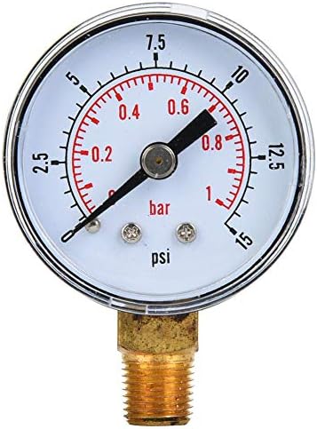 Fafeicy Basınç Göstergesi, 1/8 inç BSPT Alt Montaj Hava Basıncı Göstergesi, Hava, Yağ, Su(0-15psi, 0-1bar), basınç