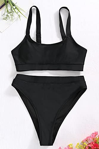 ZİNPRETTY Kadınlar Yüksek Waisted Bikini Set Spor Renk Blok Mayo Scoop Boyun Arsız Mayo