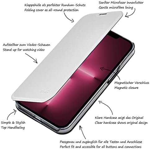 doupi FlipCase iPhone 13 Pro (6.1 inç) Deri Mıknatıs Kitap Tarzı Ekran Koruyucu Standı Koruyucu Kapak, beyaz