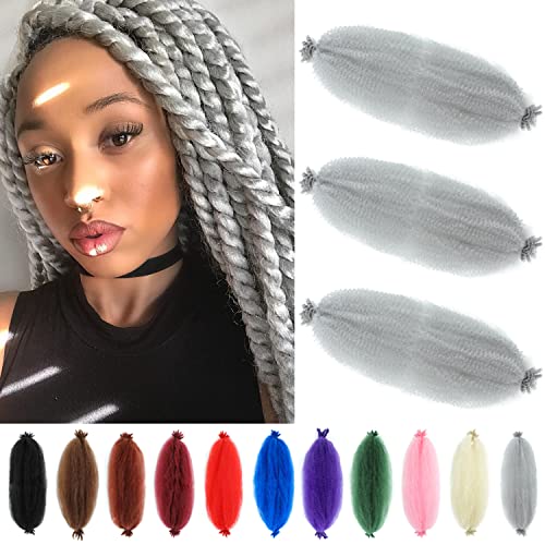 Yaylı Afro Büküm Saç 12 İnç 3 Paket Gri Renk Ön Kabarık Marley Büküm Örgü Saç Siyah Kadınlar için (12 inç, Gri)