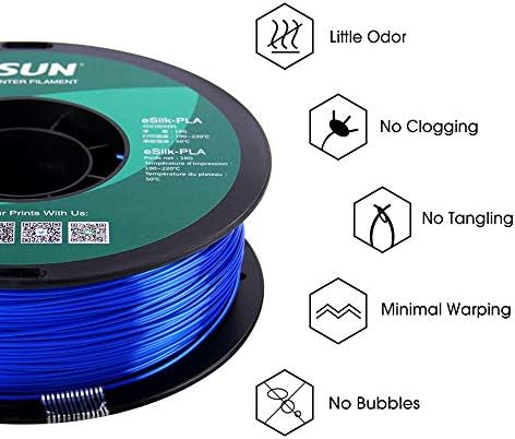 eSUN Silk PLA 3D Yazıcı Filamanı, Boyutsal Doğruluk +/- 0,03 mm, 1 kg Makara, 1,75 mm, Mavi
