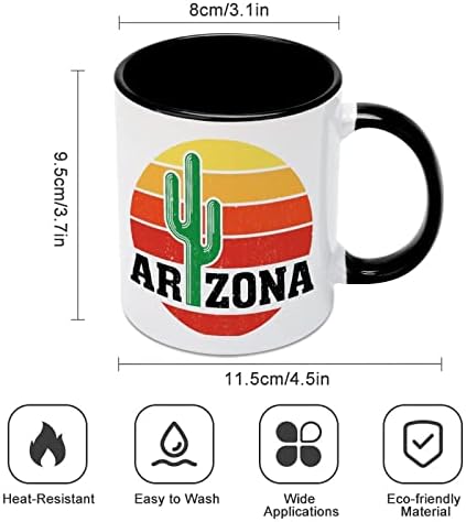 Arizona Kaktüs Günbatımı Siyah İç Seramik Kahve Kupa Baskılı Desenler çay fincanları Saplı 330ml