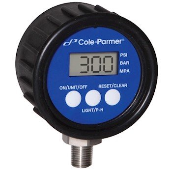 Cole-Parmer Dijital Basınç Göstergesi, 0 ila 3000 psi, 2,5 Çap, 1/4 NPT (M)