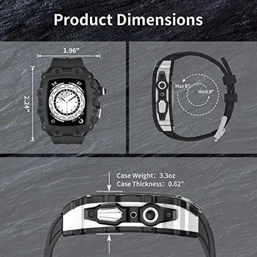EKSİL Modifikasyon Kiti Apple Watch Serisi için 8 7 45mm Metal Çerçeve+Kauçuk Kayış iWatch Serisi için 6 SE 5 4 44mm