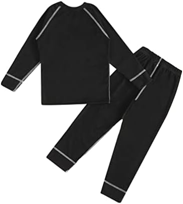 Yhong Çocuk Boys Polar termal iç çamaşır Seti Uzun Kollu Mektup Baskı Yuvarlak boyun Üst Elastik Kemer Pantolon Alt