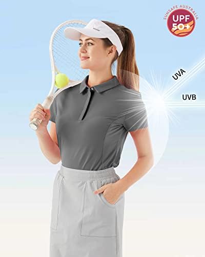 LastFor1 kadın Golf Tenis Polo Kısa Kollu Gömlek 5 Snap Düğmesi ile Hafif Hızlı Kuru UPF 50 + Spor için